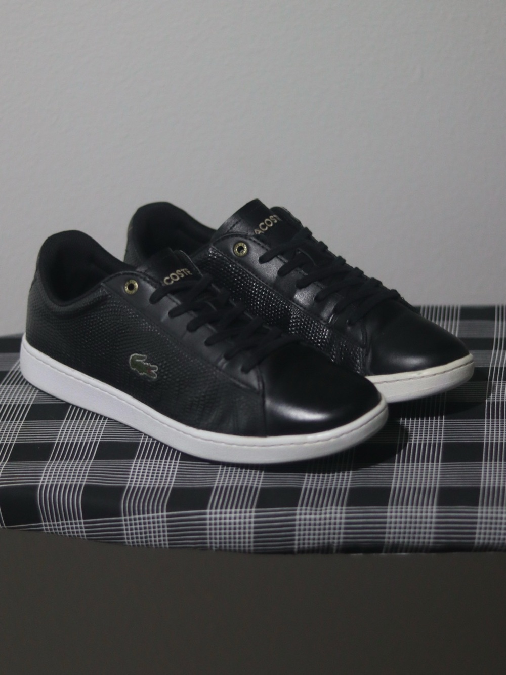 Lacoste Black Leather Low-Top Sneakers with White Sole